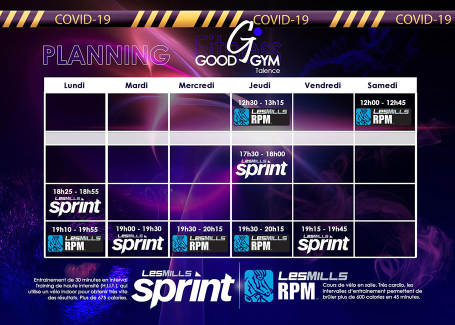 Planning été 2020 Fitness GOODGYM Talence